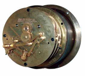 Chelsea Clock Co., Boston, Mass., for Gorham Co., New York, 4" dial brass case screw bezel, 8 days, ship
