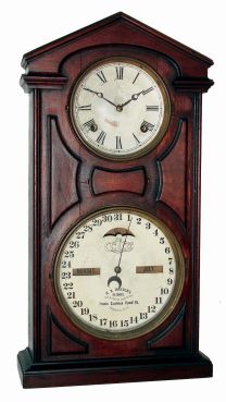Ithaca Clock Co., Ithaca, NY, "No. 7 Shelf Cottage" walnut, 8 days, time and strike, double dial calendar clock, c1870