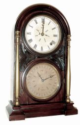Welch, Spring & Co., Forestville, Conn., "Italian No. 1" shelf clock with a spring driven, 8 days, time only movement and a B. B. Lewis perpetual calendar mechanism in a rosewood veneered case, c1872.