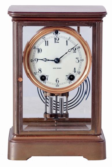 Seth Thomas Clock Co., Thomaston, Conn., "Empire No. 200", 8 days, time and strike, spring driven brass movement, brass and glass crystal regulator shelf clock, c1907