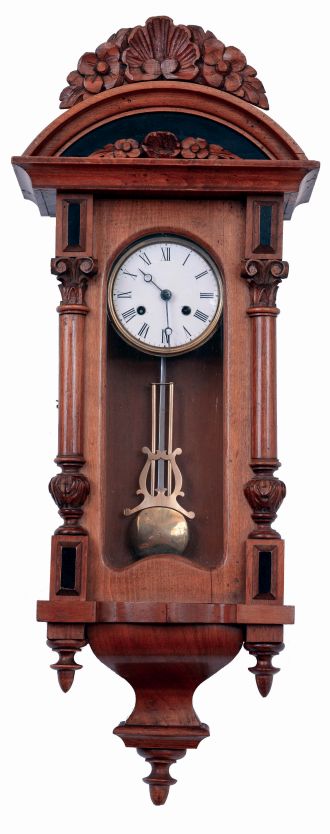 Sub-miniature striking Vienna, spring driven movement with porcelain dial, with carved top, c1870