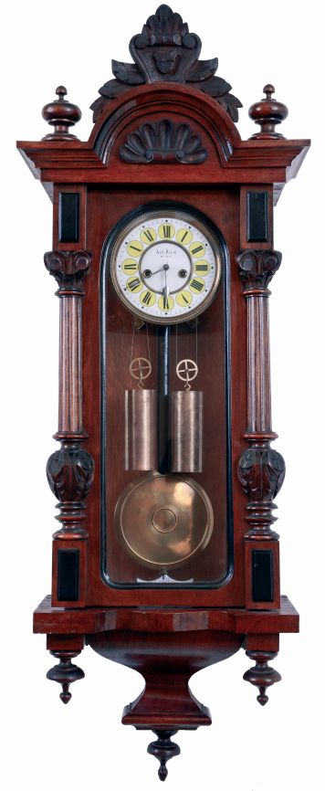 Austria, a small, almost miniature (4.7" dial), 2-weight "Vienna Regulator" with dial marked "Ant. Jezek, Wein" in the Alt Deutsch style, with restorations, c1880