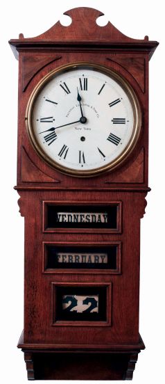Prentiss Improvement Clock Co., New York, EMPIRE model calendar 60 day, spring driven timepiece, with "Thrasher" style calendar mechanism, c1898.