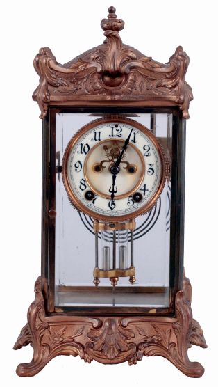 New Haven Clock Co., New Haven, Conn., "Thoreau", 8 days, time and strike, spring driven brass movement crystal regulator shelf clock, c1911