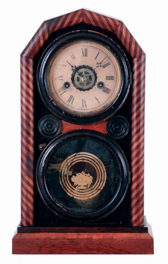 E. Ingraham & Co., Bristol, Conn., "Octagon Doric, Mosaic" mantel clock with a 30 hours, spring driven, time, strike and alarm movement, c1874.