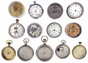 Pocket Watch movements- 8 (Eight): Including Vacheron & Constantin, E.Howard, Waltham, Elgin, and Hampden, together with 5 pocket watch cases