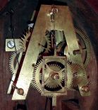 Attributed to Job Wilbour, Newport, Rhode Island, 8 days, weight brass movement "banjo" timepiece with Newport-style "A" Frame movement, c1840.