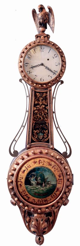 American, Girandole timepiece, 8 days, weight driven, with restorations and modifications, c1850 / 1950