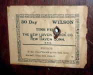 New Haven Clock Co., New Haven, Conn., "Wilson", 8 days, time and strike, spring driven brass movement banjo timepiece, c1920