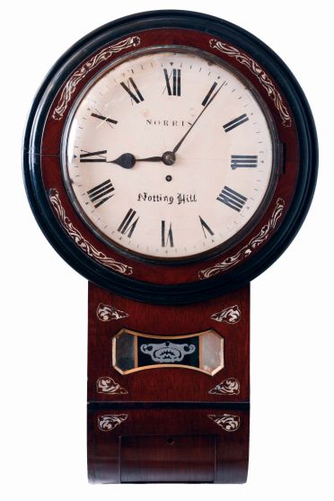 English, 8 days, spring brass fusee movement wall timepiece with MOP inlay, c1890