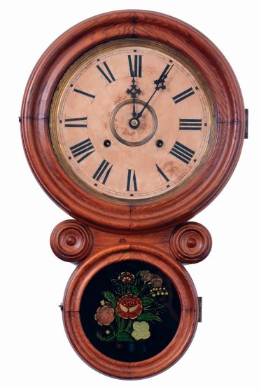 E. Ingraham & Co., Bristol, Conn., "Ionic", 8 days, time and strike, spring driven brass movement wall clock, c1895.