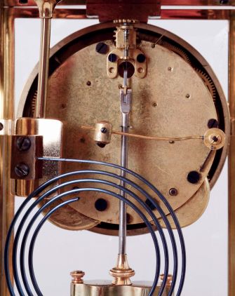 Seth Thomas Clock Co., Thomaston, Conn., "Empire No. 64" crystal regulator, 8 days, time and strike, spring driven movement, polished brass and glass case, c1909.