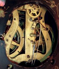 Terry & Andrews, Bristol Conn., iron-case mantel clock with M.O.P decoration and 8 days, time & strike movement, c1848.