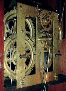 C. & N. Jerome, Bristol, Conn., mahogany round sided shelf clock with 30 hours, time and strike, brass weight driven movement, c1838.