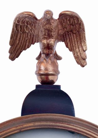 Massachusetts, unsigned 8 days weight driven brass movement banjo timepiece, c1825 The movement has characteristics of those made by Sawin & Dyar.