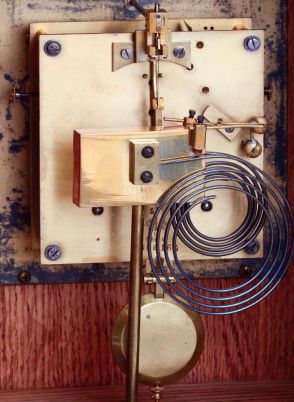 Lenzkirch, Germany, bracket clock, oak case of architectural form with carved and applied ornament, composite dial with Roman numeral silvered chapter ring and gilt spandrels, blued steel hands, 8 days time and strike movement with ting tang quarters on two gongs, serial #1358164