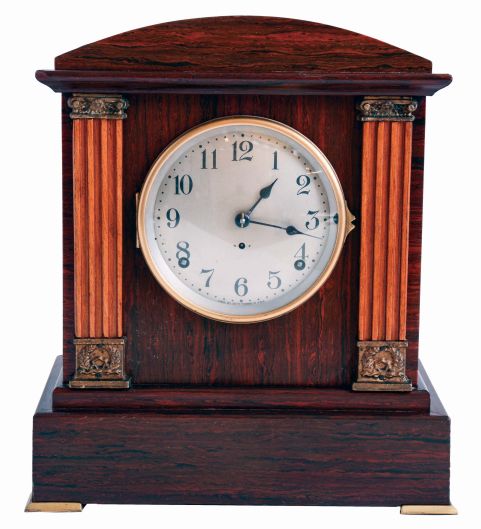 Seth Thomas Clock Co., Thomaston, Conn., "Chime Clock, No. 7", 4- bell Sonora chime in an imitation rosewood adamantine case, c1914