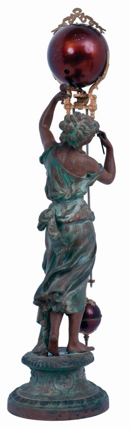 Ansonia Clock Co., New York, NY, "JUNO" swinging arm clock, with long arm ball & signed movement, c1895, on a later statue
