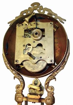 Ansonia Clock Co., New York, NY, "JUNO" swinging arm clock, with long arm ball & signed movement, c1895, on a later statue