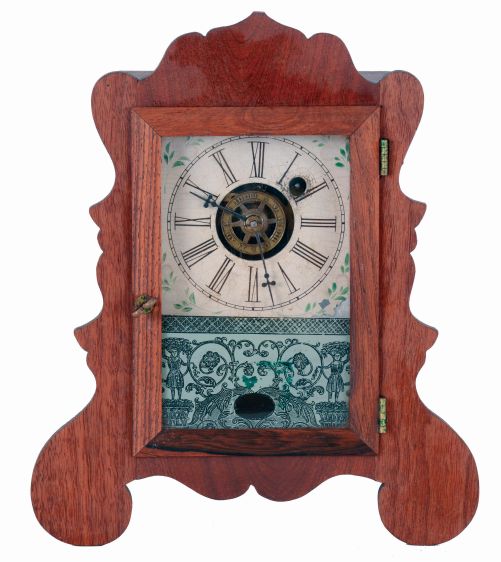 Terhune and Edwards, New York, 30 hours, time and alarm, spring driven brass movement lyre front shelf clock, c1855