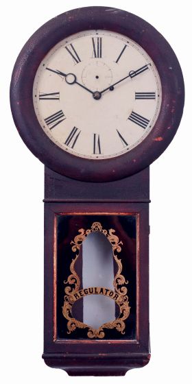 Seth Thomas Clock Co., Plymouth Hollow, Conn., "Regulator No. 1", 8 days, weight driven brass movement wall timepiece, c1862