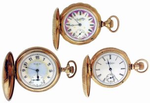 Pocket watches- 3 (Three): A 12 size, 17 jewel Elgin, Arabic numeral multicolor O