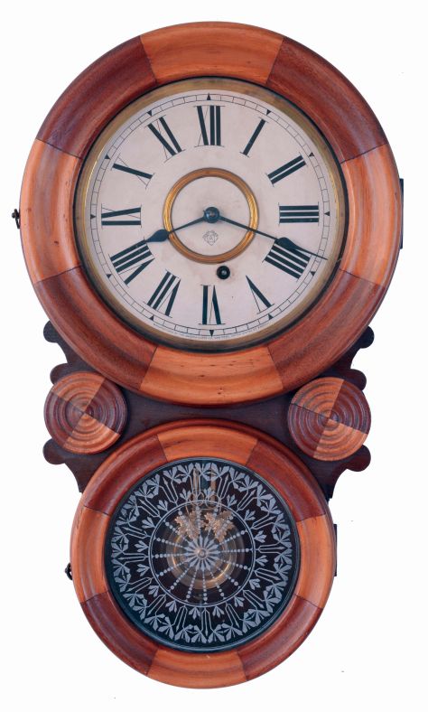 Ansonia Clock Co., Ansonia, Conn., "8 Inch Kobe", 8 days, spring brass movement mosaic case wall timepiece, c1901