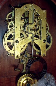 Ansonia Clock Co., New York, NY, "Forrest" 8 days, time and strike, spring brass movement wall clock, c1904