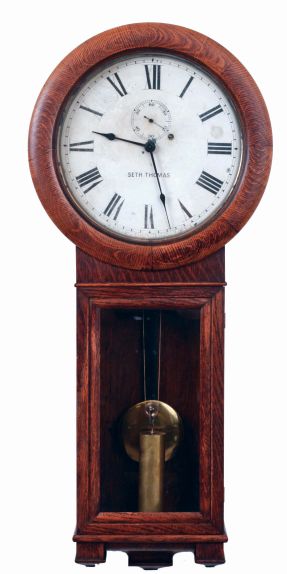 Seth Thomas Clock Co., Thomaston, Conn., "Regulator No. 2" in an oak case, 8-day weight driven timepiece, c1910.