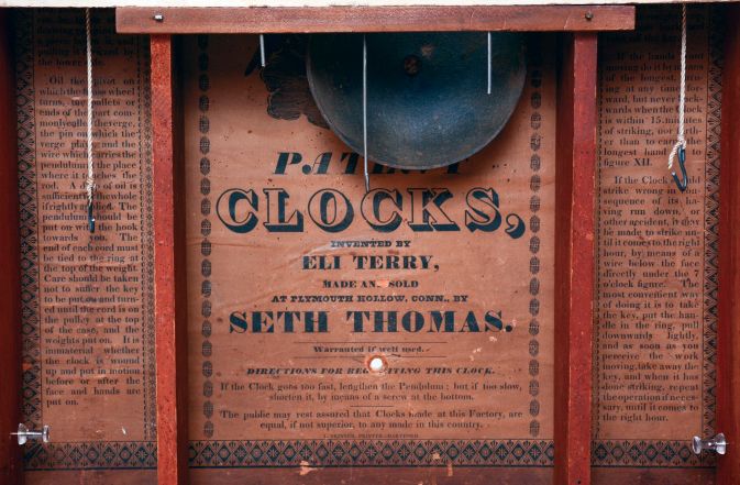 Seth Thomas Clock Co., Plymouth Hollow, Conn., 30 hours, time and strike, weight driven wood movement pillar & scroll shelf clock with alterations, c1830