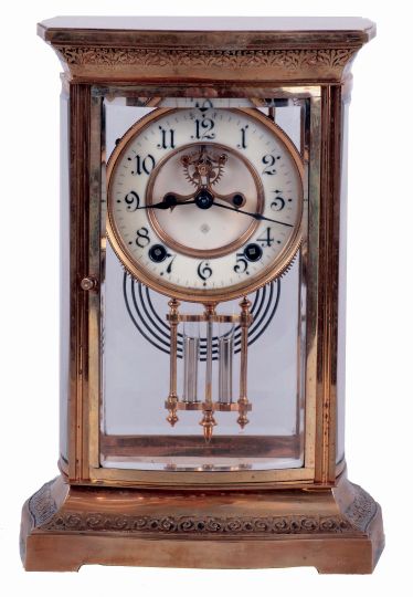 Ansonia Clock Co., Ansonia, Conn., "Regis", 8 days, time and strike, spring brass movement crystal regulator shelf clock, c1914