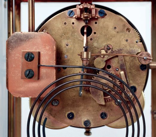 New Haven Clock Co., New Haven, Conn., "Thoreau", 8 days, time and strike, spring driven brass movement crystal regulator mantel clock, c1911
