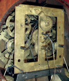 Forestville Manufacturing Co., J. C. Brown, Bristol. Conn. Beehive shelf clock in a mahogany veneered case with a spring driven, 8 days, fusee, time and strike movement, c1848.