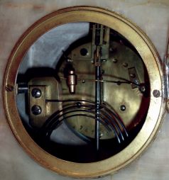 French 8 days, time and strike, mantel clock, S. Marti "Medaille de Bronze" movement in onyx architectural case, c1890