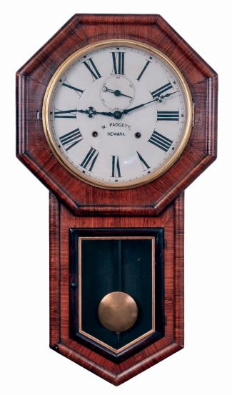 E. N. Welch Mfg. Co., Forestville, Conn., 8 days, time and strike, spring driven brass movement "Verdi" model wall clock, c1878