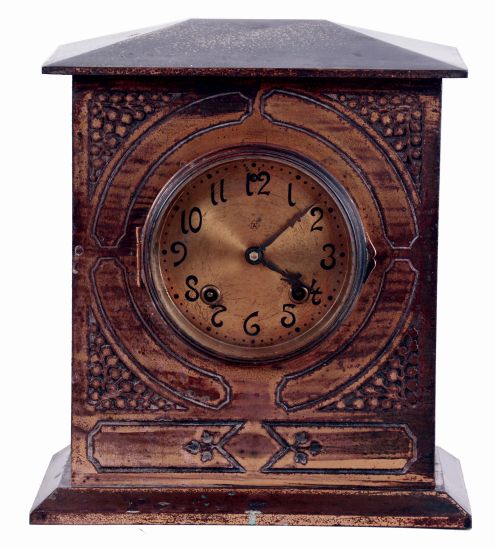 Ansonia Clock Co., New York, NY, "Monmouth", 8 days, time and strike, spring brass movement mantel clock, c1901