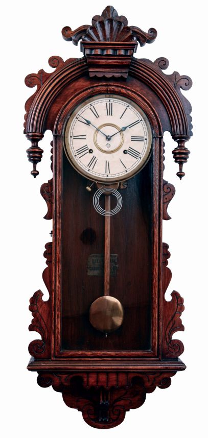 Ansonia Clock Co., New York, NY, "Queen Isabella", 8 days, time and strike, spring brass movement wall clock, c1904
