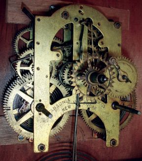 Ansonia Clock Co., New York, NY, "Regulator A", 8 days, time and strike, spring brass movement calendar wall clock, c1901