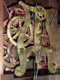 Seth Thomas Clock Co., Thomaston, Conn., "Cornice & Column" shelf clock in a mahogany case with a weight driven, 8 days, time and strike, lyre movement, c1870.