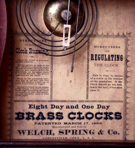 Welch, Spring & Co., Forestville, Conn., "Italian No. 3" shelf clock in a rosewood veneered case with a spring driven, 8 days, time and strike movement and a B. B. Lewis patented perpetual calendar mechanism, c1872.