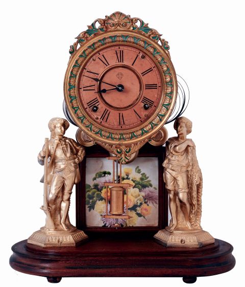 Ansonia Clock Co., New York, NY, "Crystal Palace No. 1 Extra", 8 days, time and strike, spring brass movement shelf clock, c1880