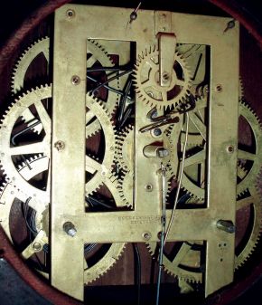 Forestville Mfg. Co., (J.C. Brown), Forestville, Conn., 8 days, time and strike, spring driven brass movement, ripple molded round gothic or beehive shelf clock, c1850