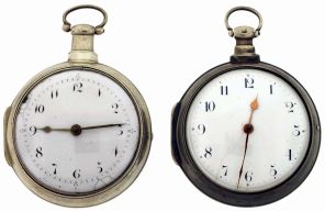 Pocket watches- 2 (Two): Both English pair cased verge fusees, the first by Douglas, Liverpool, Arabic numeral white enamel dial, sterling silver cases with date letter for the year 1814, the other by Jno. Prince, London, Arabic numeral white enamel dial, sterling silver cases with date letter for the year 1809