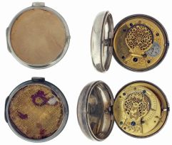 Pocket watches- 2 (Two): Both English pair cased verge fusees, the first by Douglas, Liverpool, Arabic numeral white enamel dial, sterling silver cases with date letter for the year 1814, the other by Jno. Prince, London, Arabic numeral white enamel dial, sterling silver cases with date letter for the year 1809