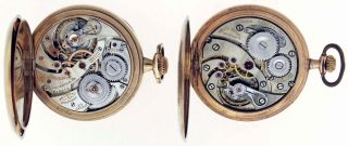 Pocket watches- 2 (Two): A 12 size, 23 jewel Hamilton 920, Arabic numeral metal dial, gold filled open face case, serial #1910071, and a 12 size, 17 jewel Gruen Verithin, Arabic numeral gilt dial, gold filled open face case, serial #498121, both with their original boxes