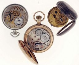 Pocket watches- 3 (Three): An 18 size, 23 jewel Waltham "Vanguard", Canadian Arabic numeral white painted metal dial, gold filled hunting case, serial #12651004, two tone 16 size, 17 jewel, Illinois "Electric Railroad Standard", Arabic numeral white enamel dial, gold filled open face case, serial #1956978, and an English verge fusee by Holland, London, Roman numeral white enamel dial, sterling silver consular open face case with date letter for the year 1850, serial #1824