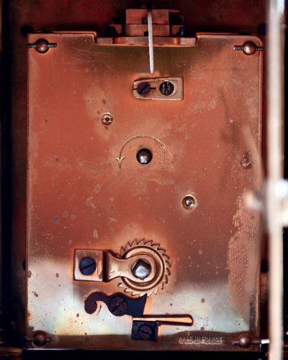 French, 8 days, spring brass lever movement copy of a Lantern clock, c1900 This example is a timepiece.