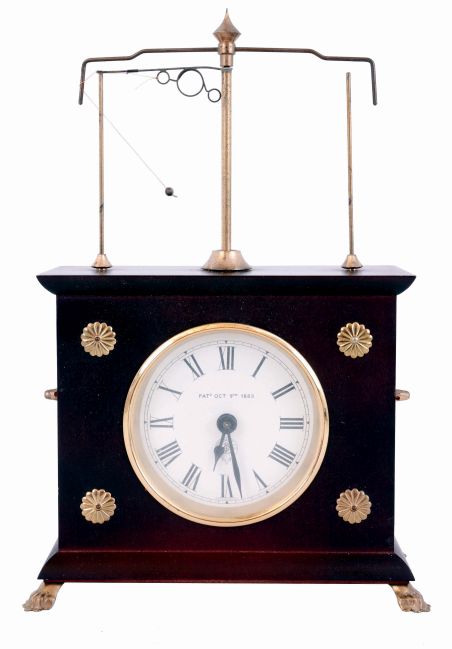 Chas. Terwilliger/Horolovar Clock Co., Bronxville, New York reproduction "Ignatz Flying Pendulum", 8 days, novelty clock, reproduction of the 19th century model made by the New Haven Clock Co., in original cardboard box, c.1970
