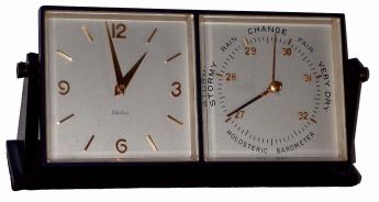 Chelsea Clock Co., Boston, Mass., "Embassy", bronze, 8 days, clock and barometer set, c1962