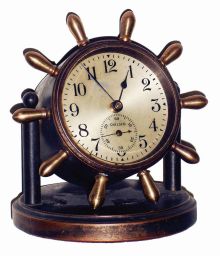 Chelsea Clock Co., Boston, Mass., "Clinton" bronze, 8 days, time only swivel head yacht wheel desk clock, 2 3/4" dial, c1930